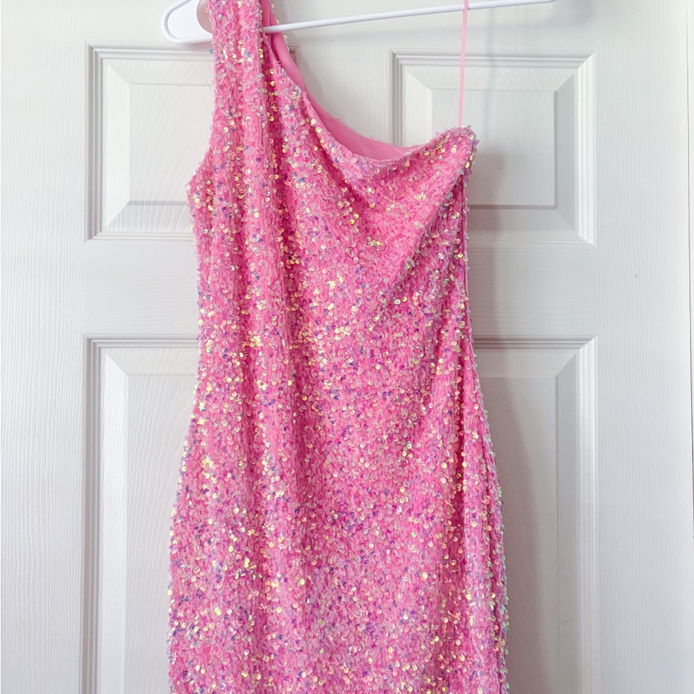 Pink One-Shoulder Sequin Dress - Homecoming
